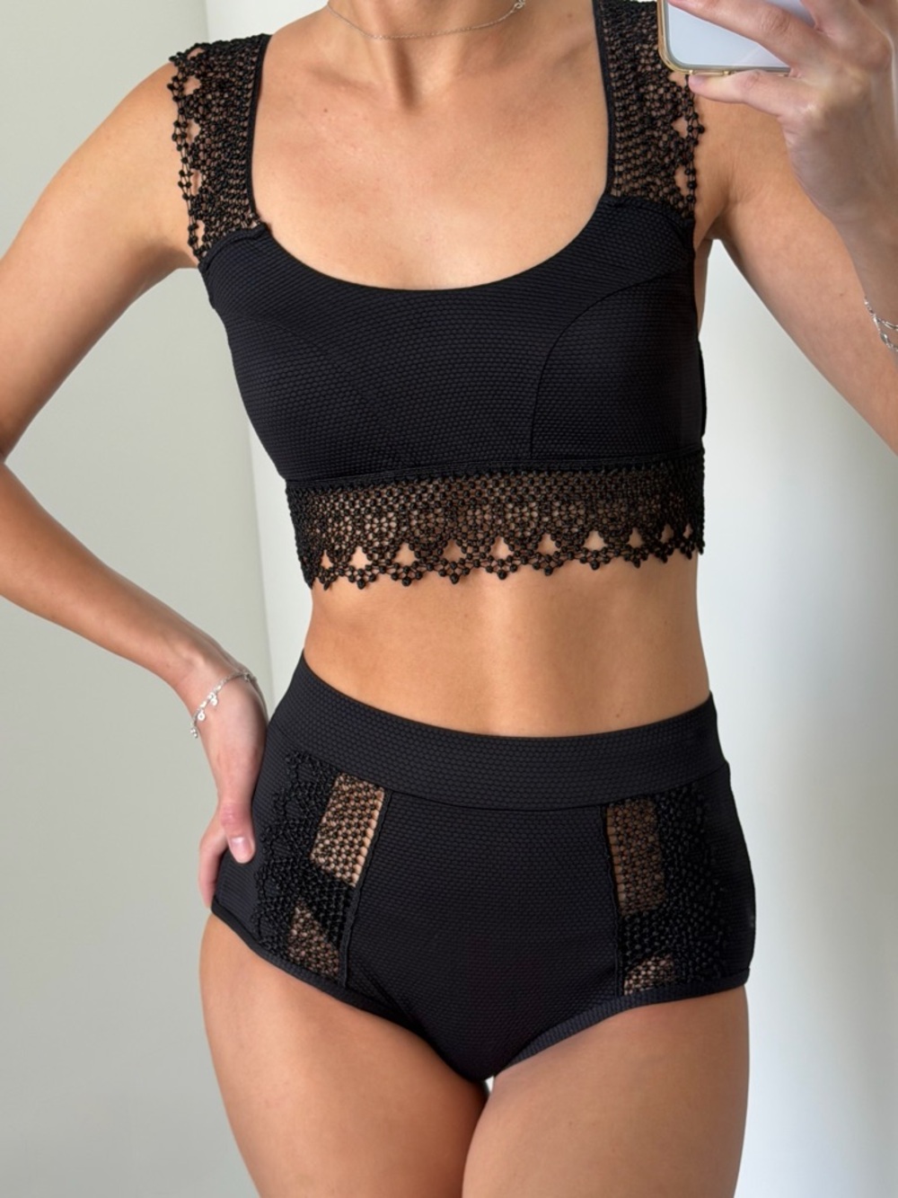 Black Crochet-Trim Bikini Set - Women's Swim